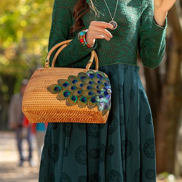 Hand-knitted Wicker bag Vintage Straw woven Beach Fashion Women Straw Bag