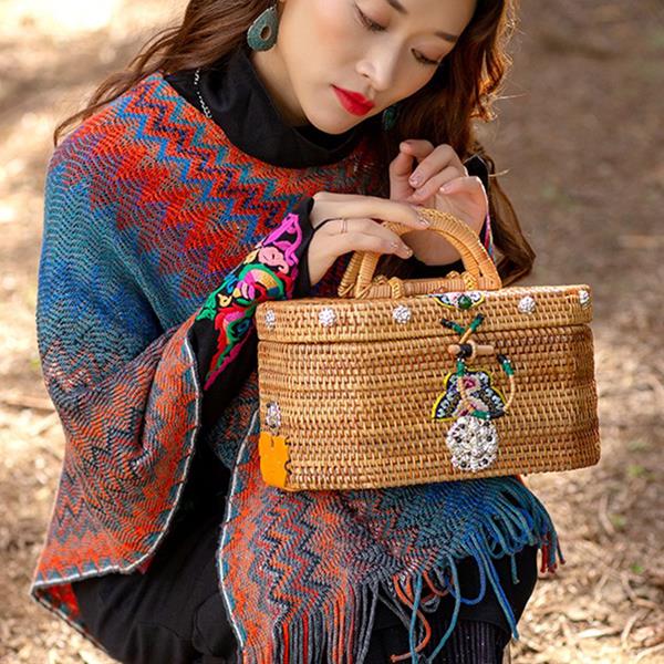 Handmade Wicker bag Woven Fashion Straw Cosmetic Beach Straw Bag