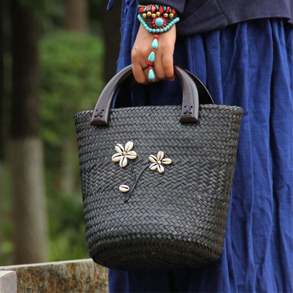 Handmade Straw woven bag Women Vintage Handbag Beach Straw Bag