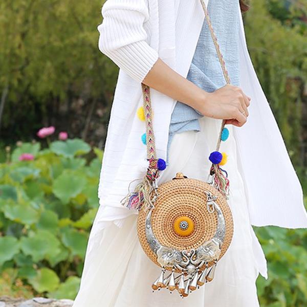 Handbag Straw woven bag Elegant Crossbody Handmade Wicker Fashion Beach Straw Bag