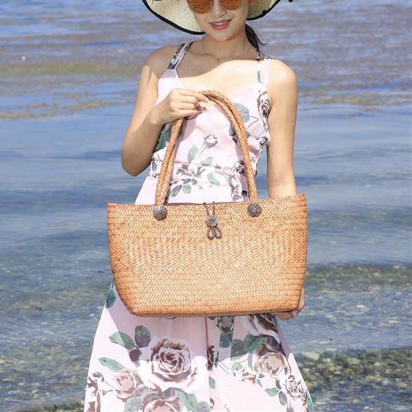 Hand-knitted Straw woven bag Simple Shoulder Wicker Beach Casual Handbag Women Straw Bag