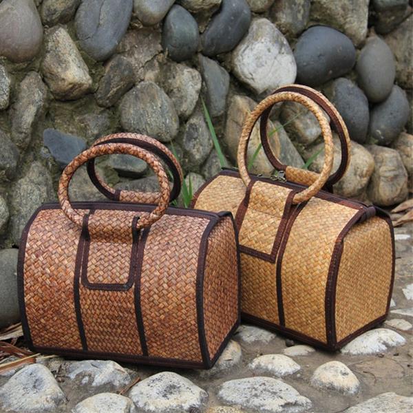 Hand-knitted Handbag Straw woven bag Beach Casual Straw Bag