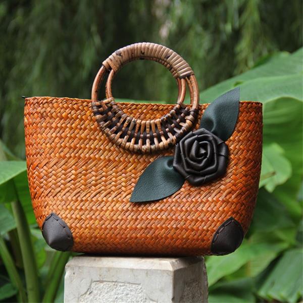 Handmade Straw woven bag Wicker Beach Vintage Handbag Straw Bag