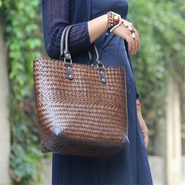 Hand-knitted Elegant Women bag Straw woven Beach Fashion Wicker Vintage Handbag Straw Bag