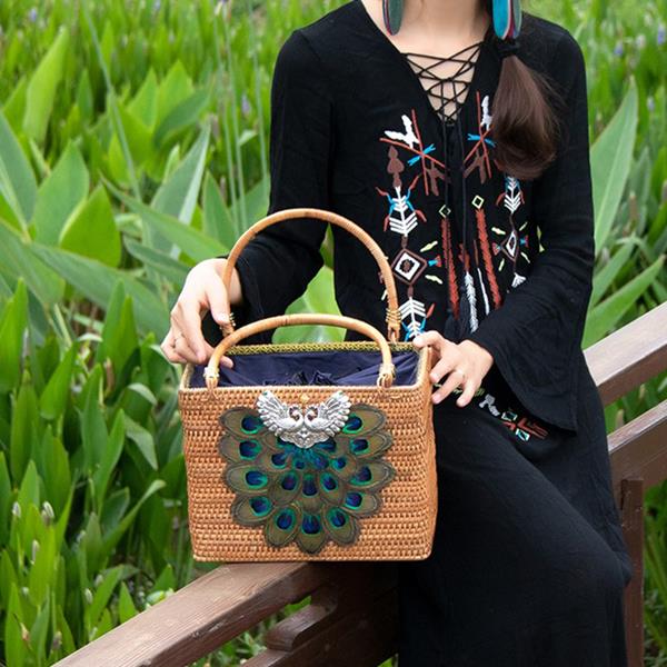 Handmade Wicker bag Women Woven Handbag Vintage Straw Beach Straw Bag