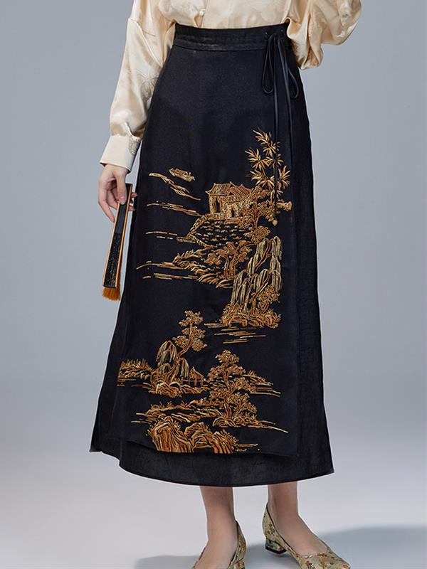 Embroidery Pleated skirt Silk Gauze Qipao cheongsam Women Wear