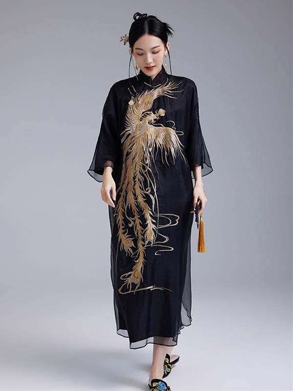 Summer Vintage Silk Embroidered Qipao cheongsam Dress Women Wear