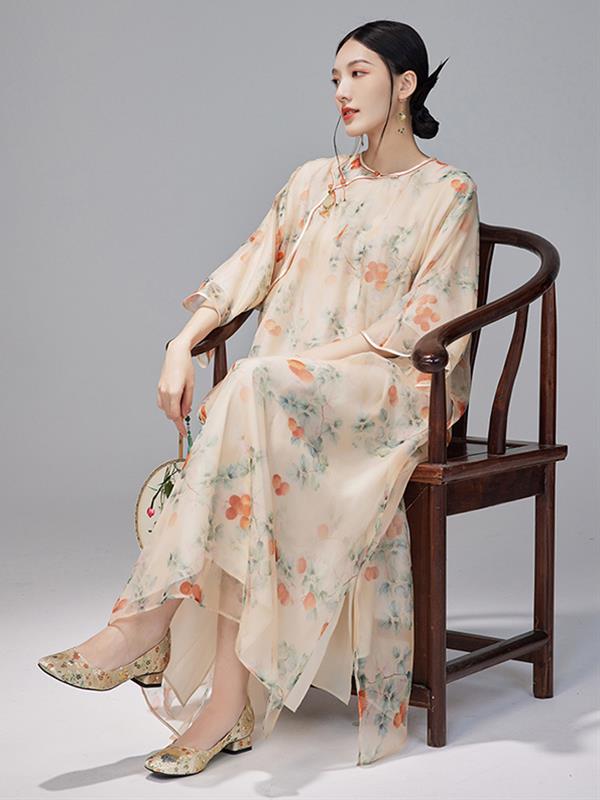 Qipao cheongsam Vintage Loose Silk Organza Dress Women Wear