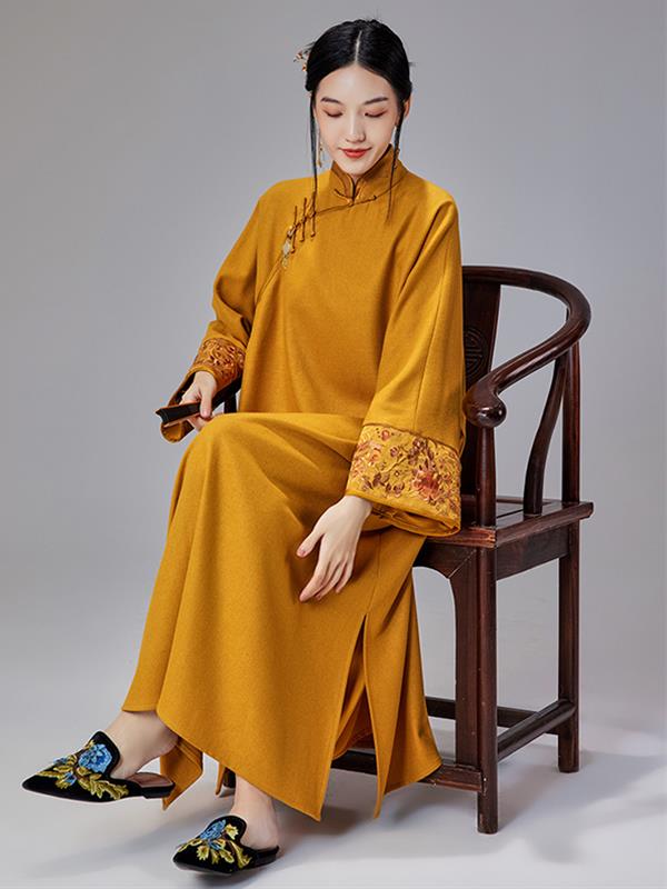 Vintage Super-sleeves Qipao cheongsam Woolen Dress Women Wear