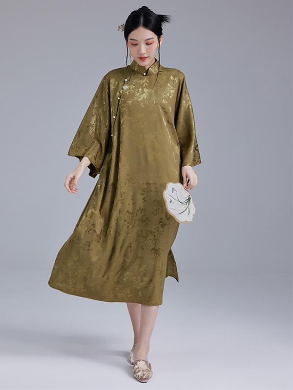 Vintage Jacquard satin Qipao cheongsam Dress Women Wear