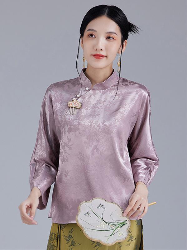 Summer Vintage Jacquard satin Traditional tang clothing Jacket Women Wear