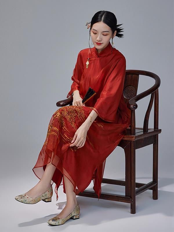 Summer Silk Embroidered Vintage Loose Qipao cheongsam Dress Women Wear