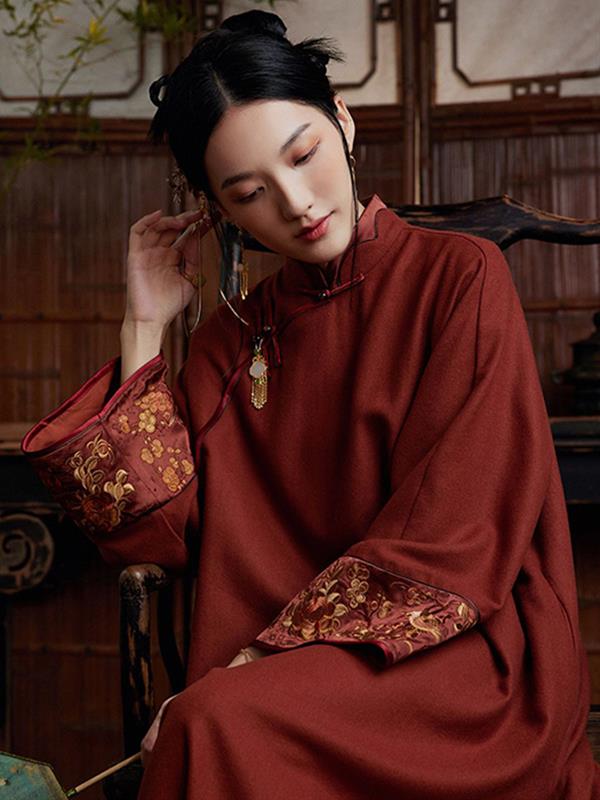 Vintage Tradition Qipao cheongsam Embroidery Loose Woolen Dress Women Wear