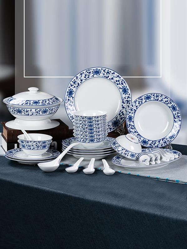 Jingdezhen Blue and white Ceramic Cutlery set 62pieces Kitchen Utensils