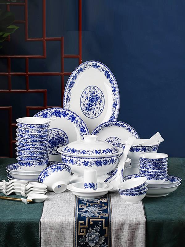 Jingdezhen Blue and white Ceramic Cutlery set 56pieces Kitchen Utensils