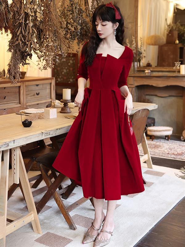 Bride Red Velvet Marry Mini dress Qipao Wedding