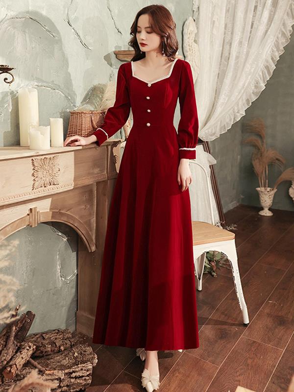 Bride Dress Long-sleeves Thicken Red Qipao Wedding