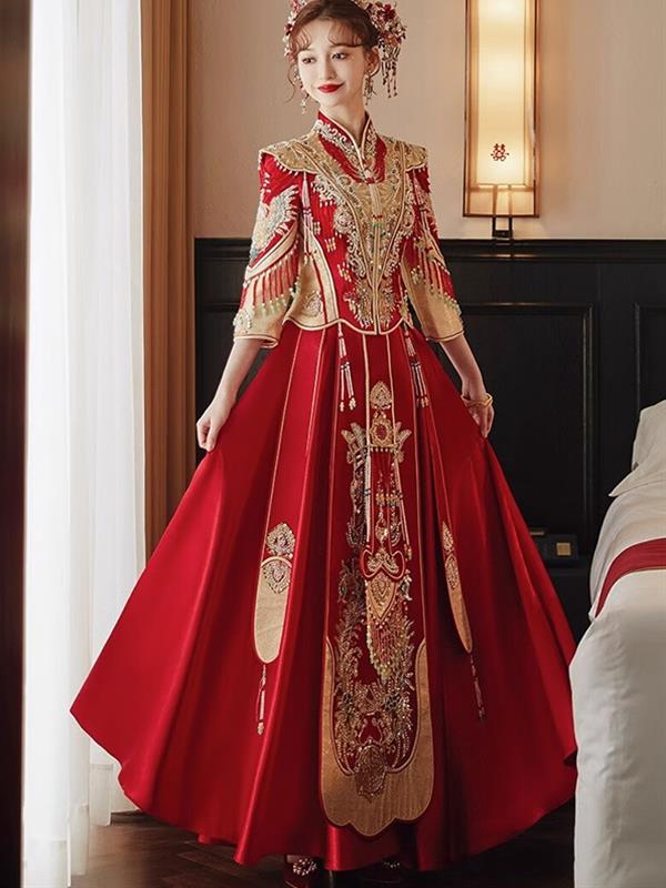 Xiuhe clothing Bride Marry Wedding clothes Dragon and Phoenix gown Tradition Xiuhe Wedding