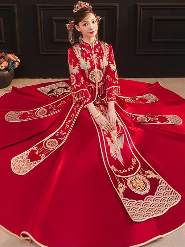 Xiuhe clothing Bride Marry Tradition Dragon and Phoenix gown Qipao cheongsam Xiuhe Wedding