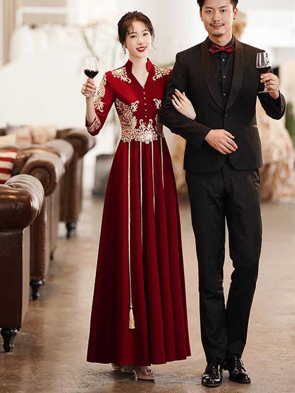 Bride Red Marry Long-sleeves Qipao Wedding