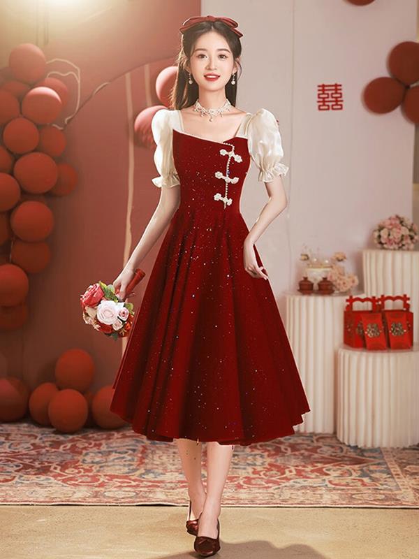 Bride Dress Evening Red Qipao Wedding