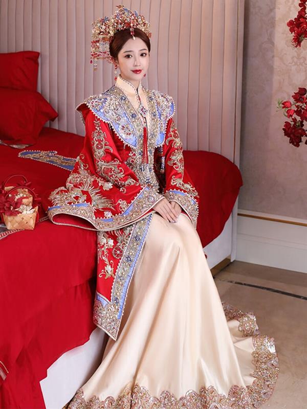 Ming-dynasty Hanfu Wedding clothes Bride Xiuhe clothing Tradition Marry Qipao cheongsam Xiuhe Wedding