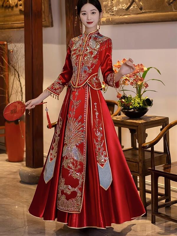 Xiuhe clothing Bride Marry Tradition Dragon and Phoenix gown Wedding clothes Xiuhe Wedding