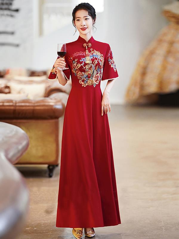 Qipao cheongsam Marry Bride Dress Red Qipao Wedding