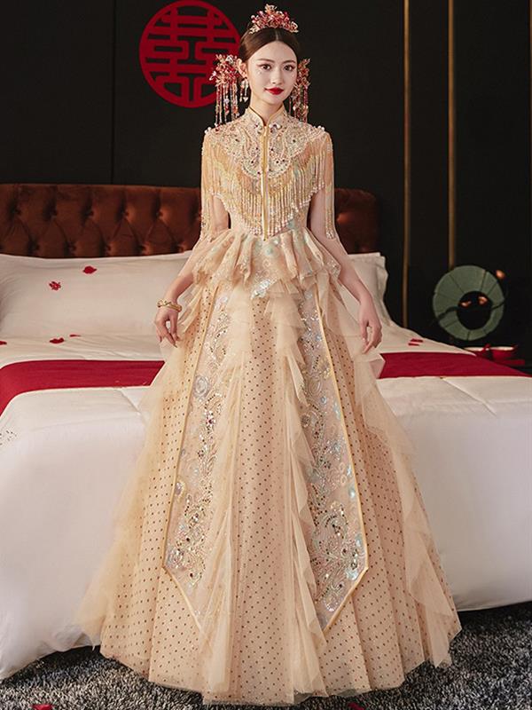 Xiuhe clothing Bride Marry Champagne Tradition Xiuhe Wedding