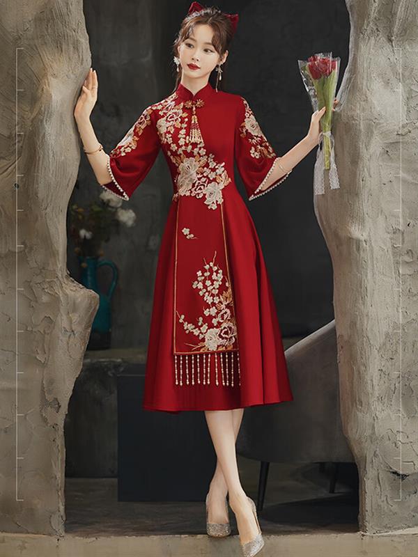 Qipao cheongsam Bride Red Marry Xiuhe clothing Summer Qipao Wedding