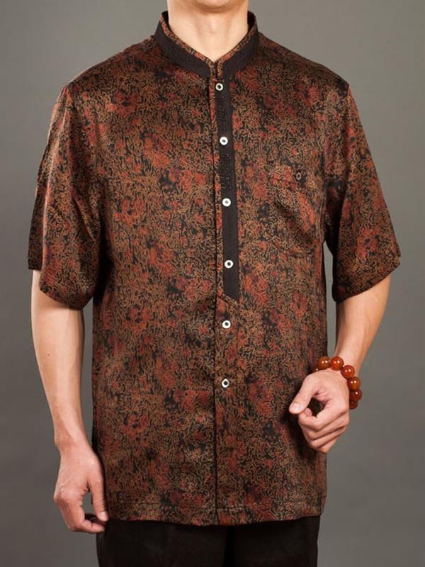 Gauze Traditional tang clothing Jacket Mulberry silk Stand-collar Shirt Summer clothes Men Wear