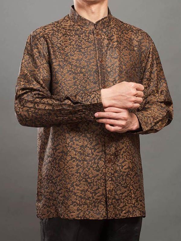 Gauze Stand-collar Shirt Silk Traditional tang clothing Long-sleeves Jacket Men Wear