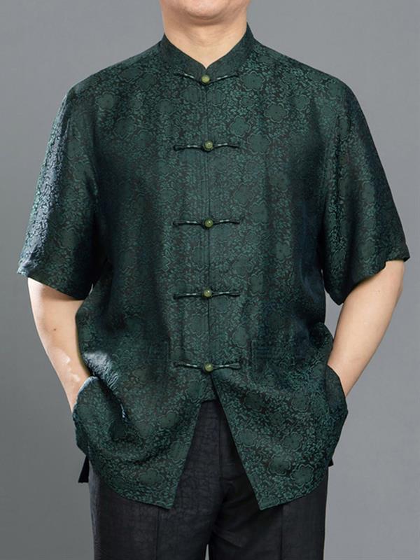 Mulberry silk Men Traditional tang clothing Summer clothes Gauze Stand-collar Jacket Men Wear