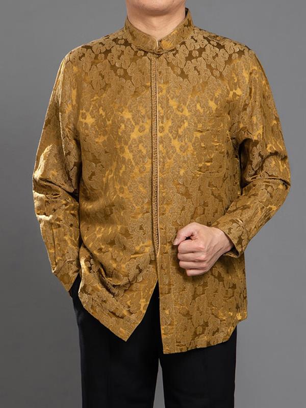 Traditional tang clothing Long-sleeves Shirt Fashion Silk Stand-collar Men Wear