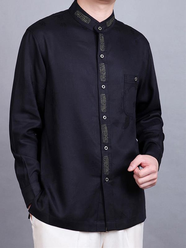 Men Traditional tang clothing Shirt Stand-collar Long-sleeves Men Wear