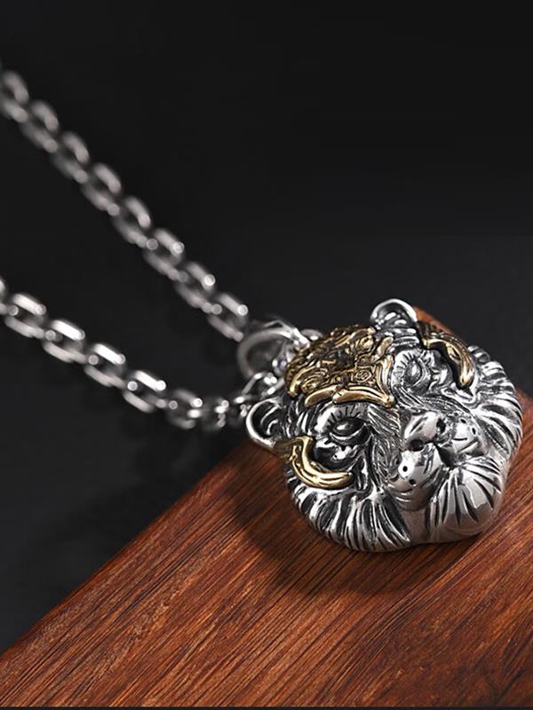 Men 925 fine silver Tiger Pendant Necklace Necklaces