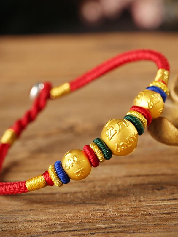 999 fine gold Lucky beads Hand-knitted Couple Bracelets & Bangles