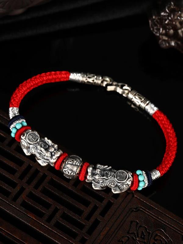 S925 silver PiXiu Lucky beads Bracelets Hand-knitted Couple Animal year Bracelets & Bangles