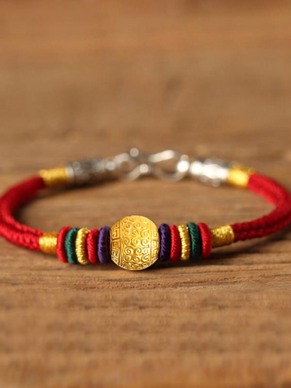 Lucky beads Bracelets Hand-knitted 999 fine gold Animal year Couple Simple Bracelets & Bangles