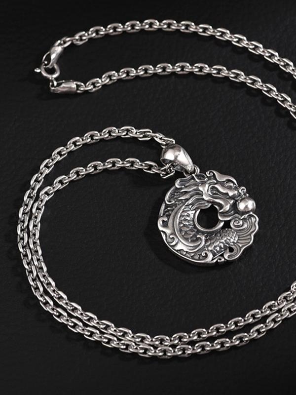 925 fine silver Dragon pattern Pendant Necklace Vintage Necklaces