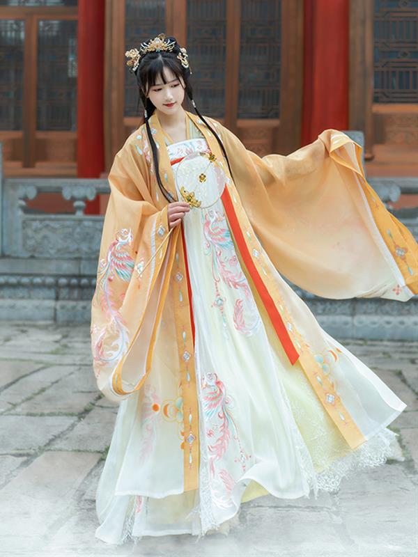 Tang-dynasty Hanfu Phoenix Super-sleeves Chest-length skirt ruqun Hanfu