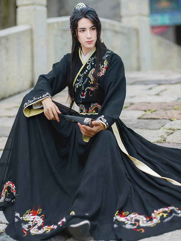 Hanfu Men Skirt ruqun Super-sleeves Dragon pattern Embroidered Hanfu