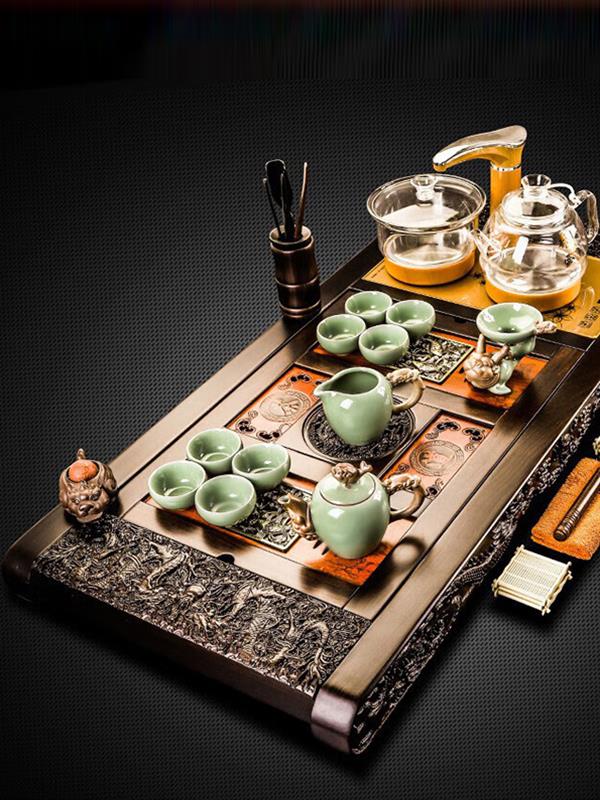 Tea tray Ebony set Wujin black stone Nine-dragon play pearl Tea Sets