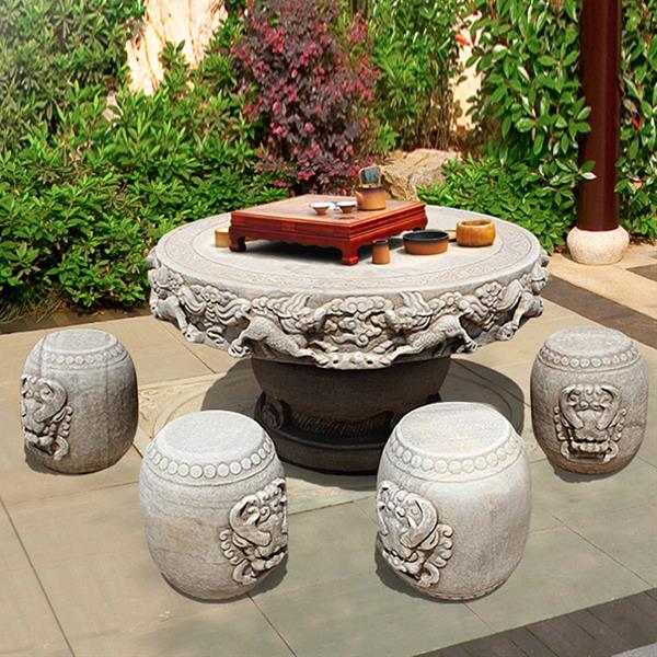 Stone table stool Garden White marble Casual Garden