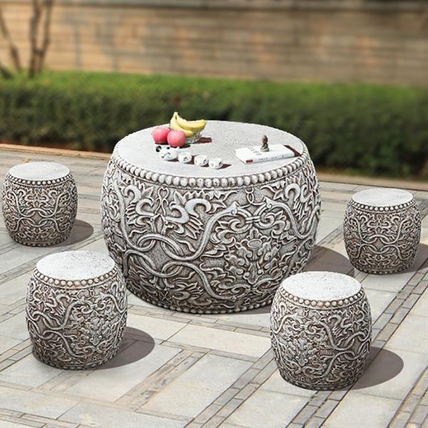 Stone table stool Garden White marble Garden